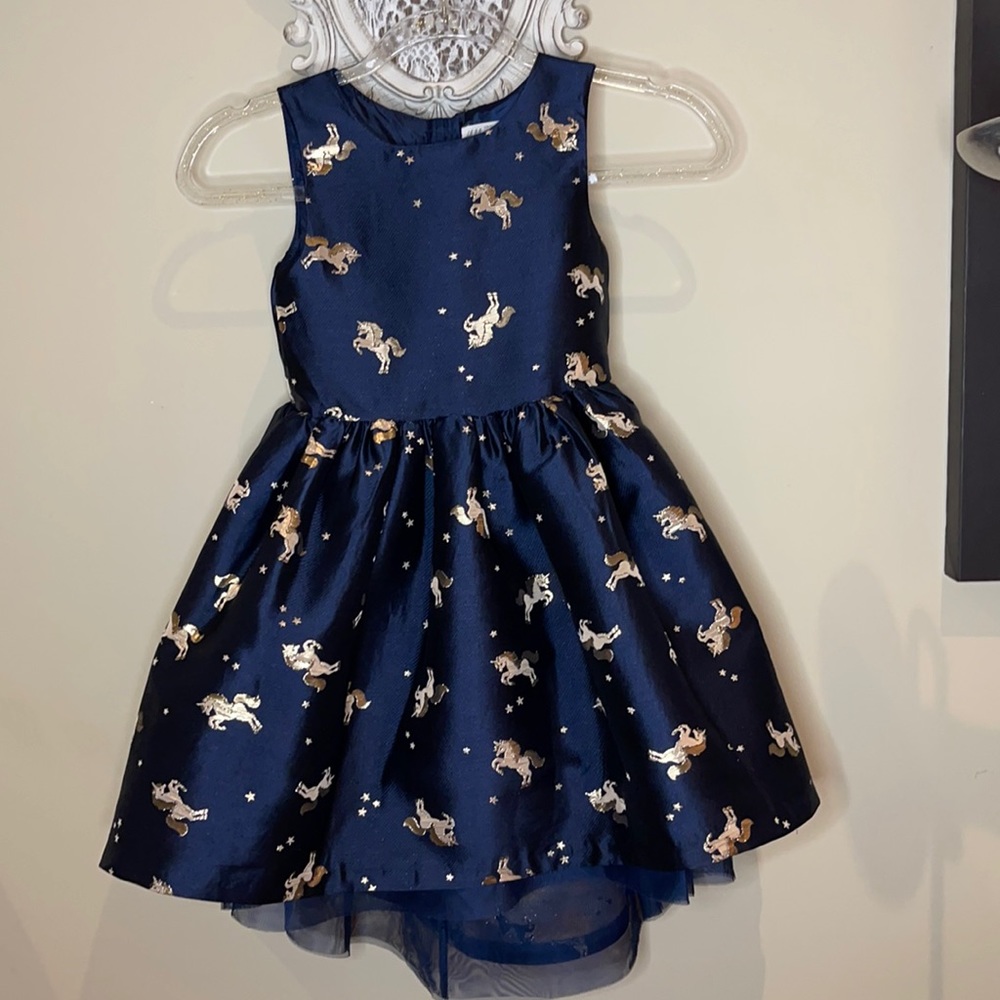 H&M Party Dress Patterned with  Gold  Unicorns C-18